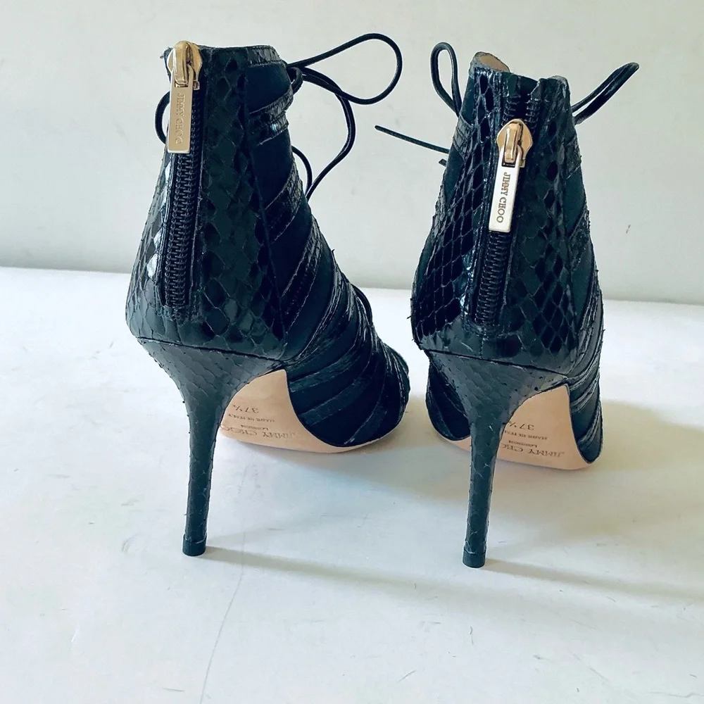 Jimmy Choo black and navy python trimmed heels 37.5